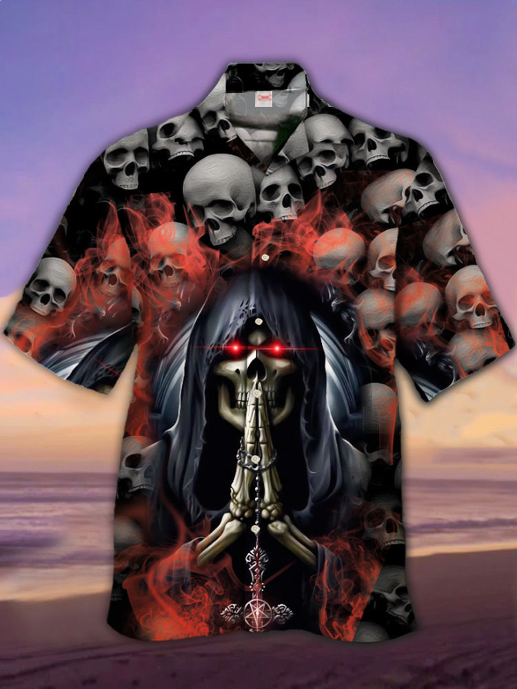 Red Smoke Grim Reaper Surrounded By Skulls Hawaiian Shirt