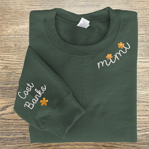 Custom Text Mimi Flower And Grandkids - Embroidered Hoodie, Sweatshirt, Tshirt - Gift for Grandma