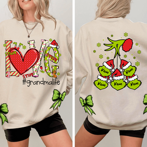 Custom Nickname Grandma, Love Grandma Life And Kids Names Christmas 2024 - Green Designer Sweatshirt With Side Bow - NH96