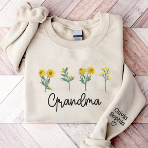 Custom Text Grandma Sunflower With Kids - Embroidered Hoodie, Sweatshirt, Tshirt - Gift for Grandma