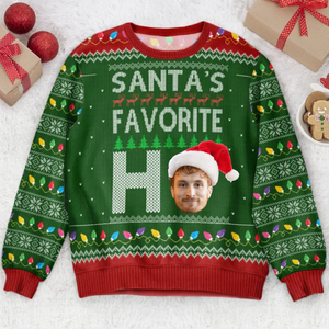 Custom Photo Santa's Favorite Ho - Christmas Gift For Family, Friends - Personalized Ugly Sweater