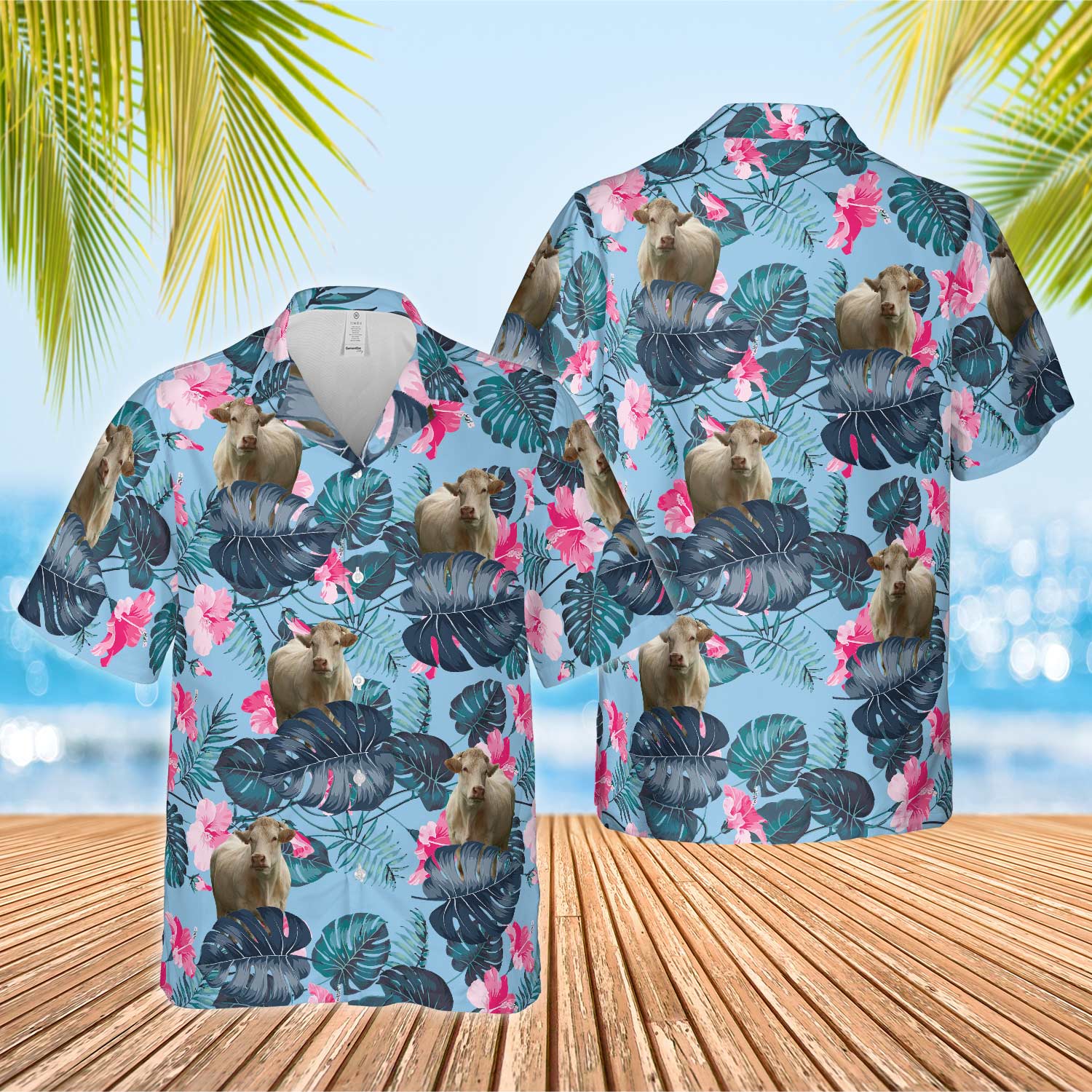 Unique Charolais Blue Hibiscus Hawaiian Shirt