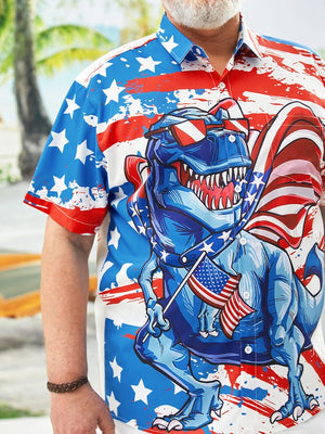 Big Size Flag Dinosaur Chest Pocket Short Sleeve Shirt Hawaiian Shirt