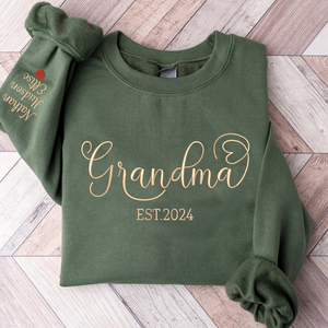 Custom Text Grandma Est And Kids- Embroidered Sweatshirt, Hoodie, Tshirt - Best Gift for Grandma