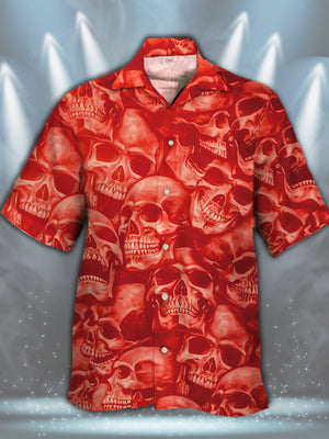 Stunning Style Stacked Red Skulls Hawaiian Shirt