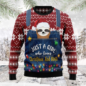 Just A Girl Who Loves Christmas And Sloth Ugly Sweatshirt