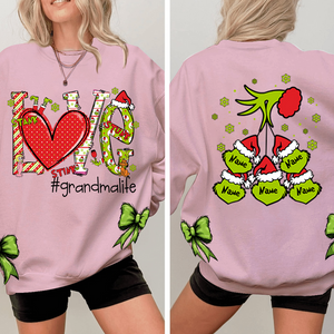 Custom Nickname Grandma, Love Grandma Life And Kids Names Christmas 2024 - Green Designer Sweatshirt With Side Bow - NH96