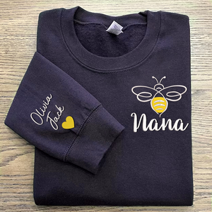 Custom Text Nana Bee - Embroidered Hoodie, Sweatshirt, Tshirt - Gift for Grandma, Mom and Dad