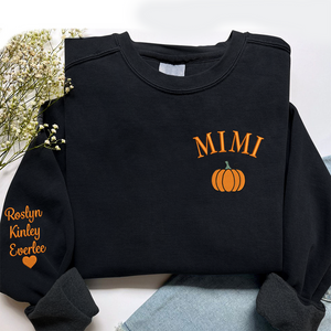 Custom Text Mimi Pumpkin With Grandkids - Embroidered Hoodie, Sweatshirt, Tshirt - Gift for Grandma