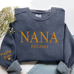 Custom Text Nana Est Year - Embroidered Hoodie, Sweatshirt, Tshirt - Gift for Grandma