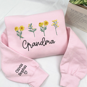 Custom Text Grandma Sunflower With Kids - Embroidered Hoodie, Sweatshirt, Tshirt - Gift for Grandma