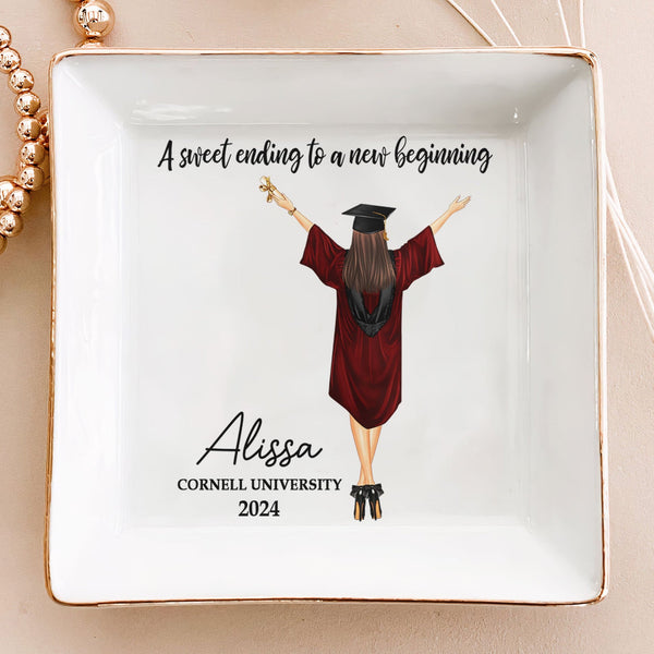 A Sweet Ending To A New Beginning - Personalized Jewelry Dish - Graduation Gift - GR4 PT