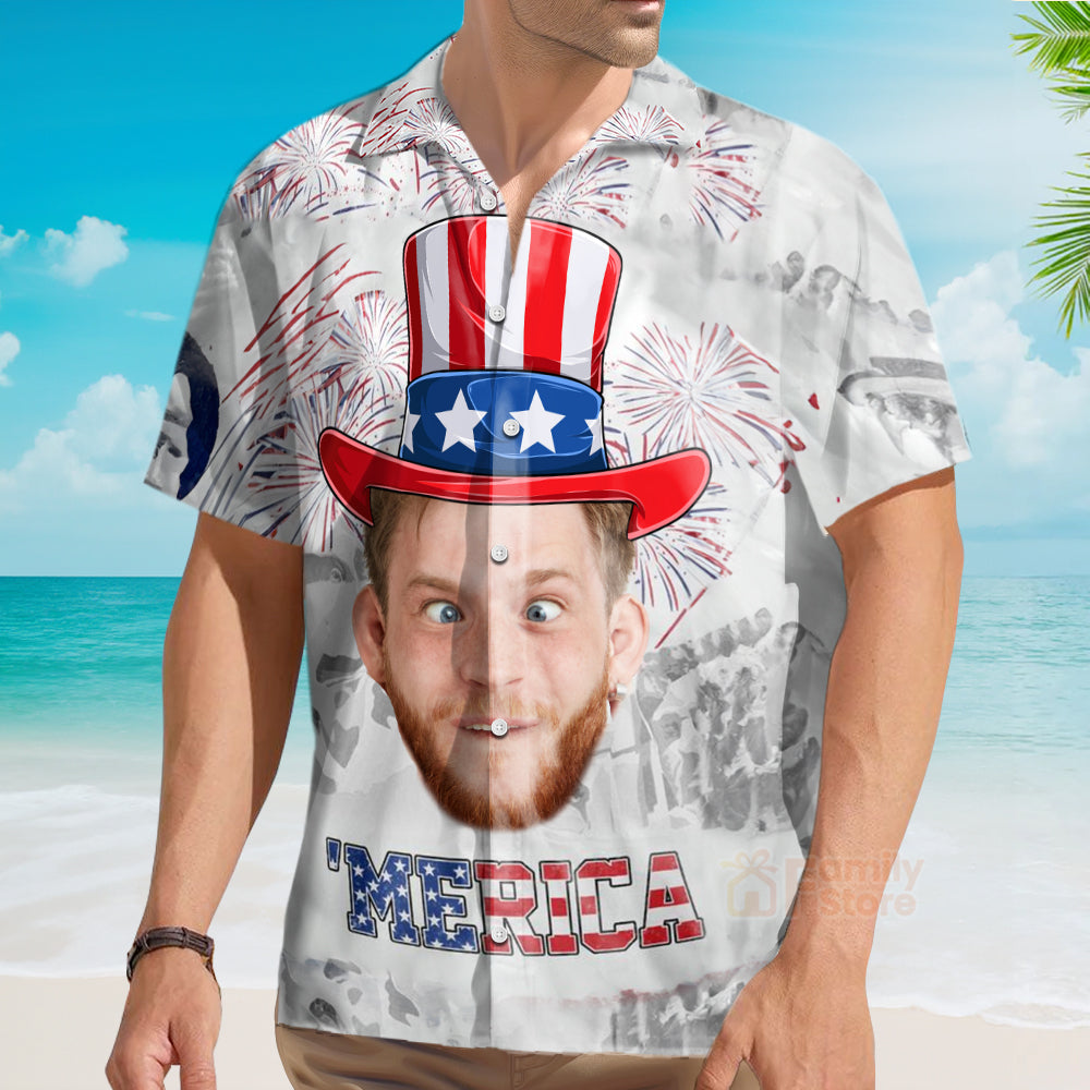 Celebrate The 4Th Of July With Merica Pattern - Personalized Photo Hawaiian Shirt - NH96