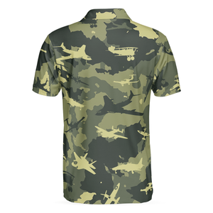 Aircraft Green Camouflage Short Sleeve Army Polo Shirt