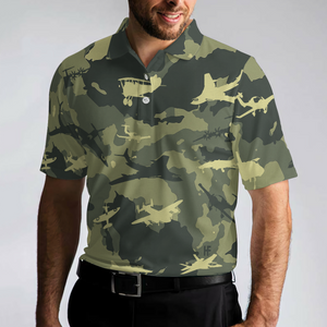 Aircraft Green Camouflage Short Sleeve Army Polo Shirt
