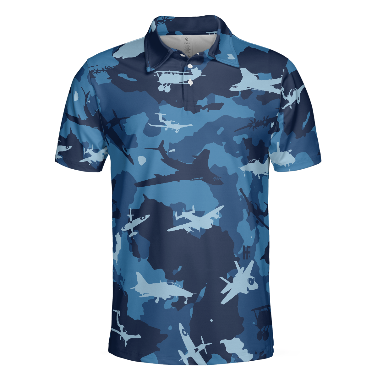 Aircraft Ocean Blue Camouflage Short Sleeve Army Polo Shirt