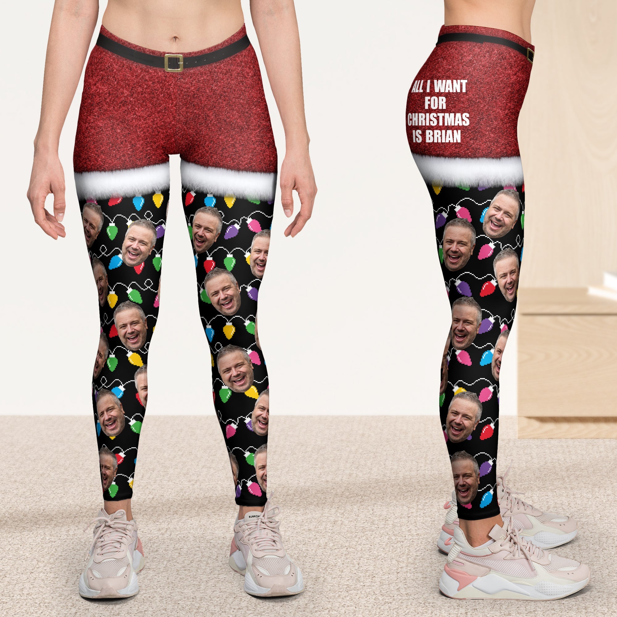 All I Want For Christmas Silly Xmas Leds Custom Face Personalized Photo Leggings_2