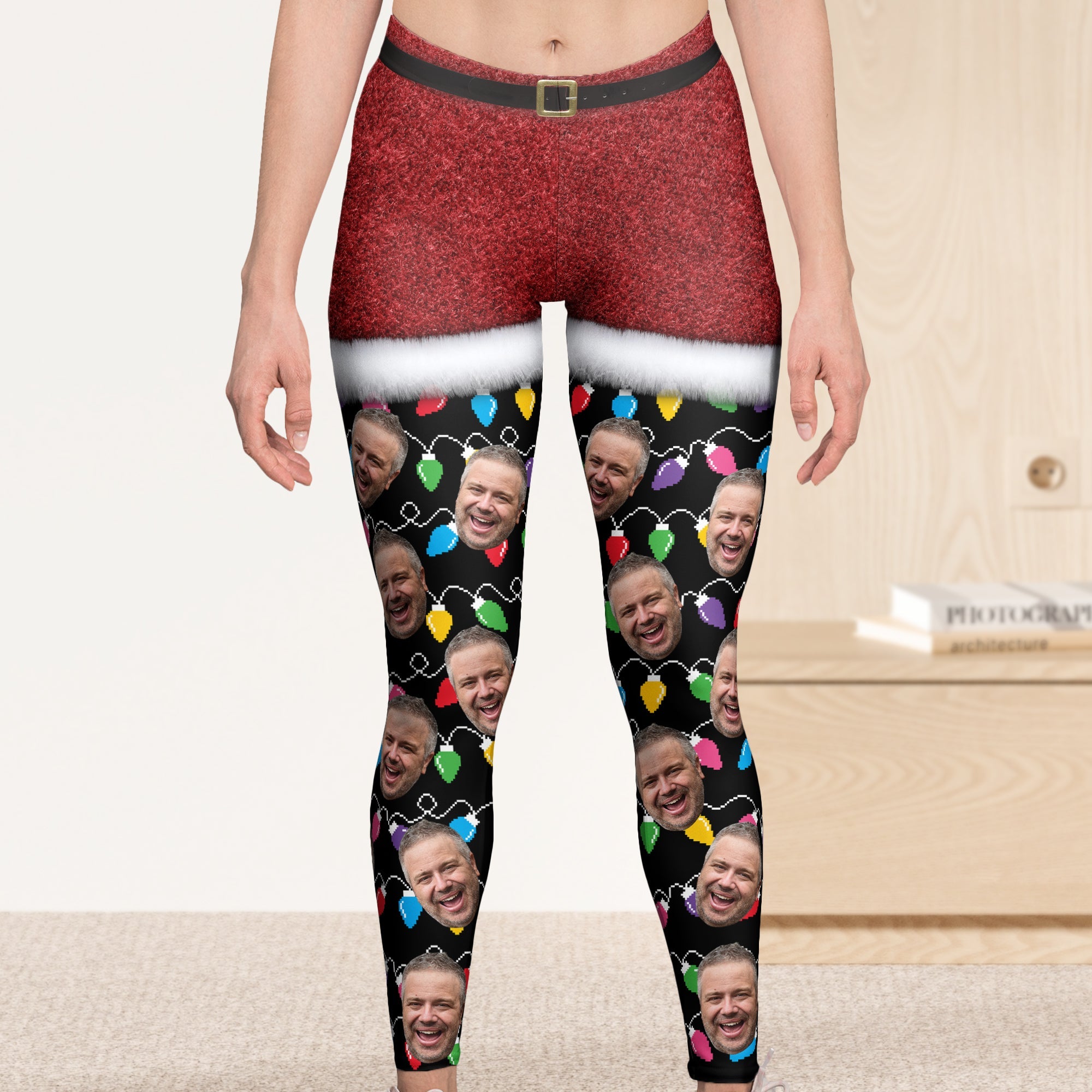 All I Want For Christmas Silly Xmas Leds Custom Face Personalized Photo Leggings_3