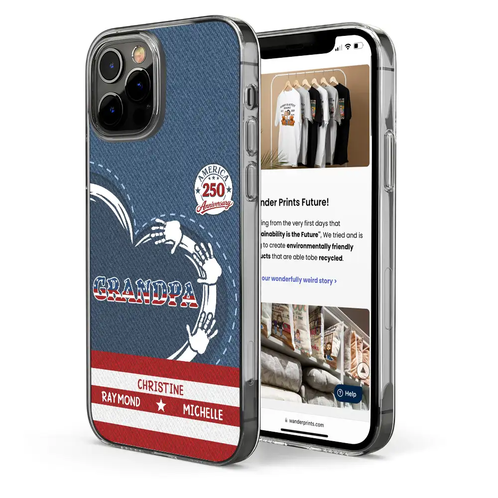 America250AnniversaryGrandpaDadKidsHandprints PersonalizedClearPhoneCase LV246 NEL3450 MK3