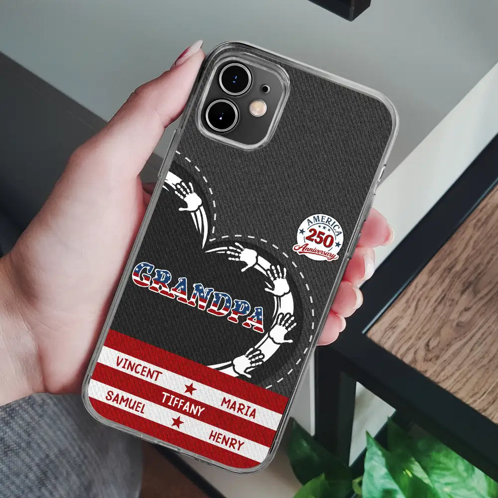 America250AnniversaryGrandpaDadKidsHandprints PersonalizedClearPhoneCase LV246 NEL3450 MK5