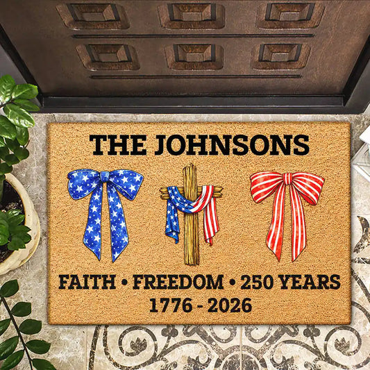 America250YearsOfFaithFreedom PersonalizedDoormat2