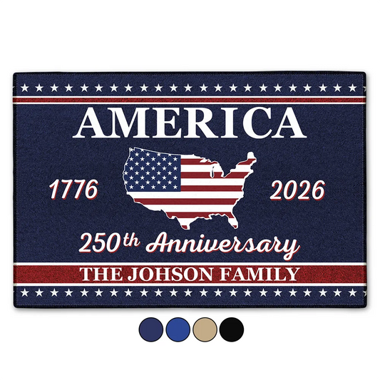 America250thAnniversaryFamilyWithUSState PersonalizedDoormat1