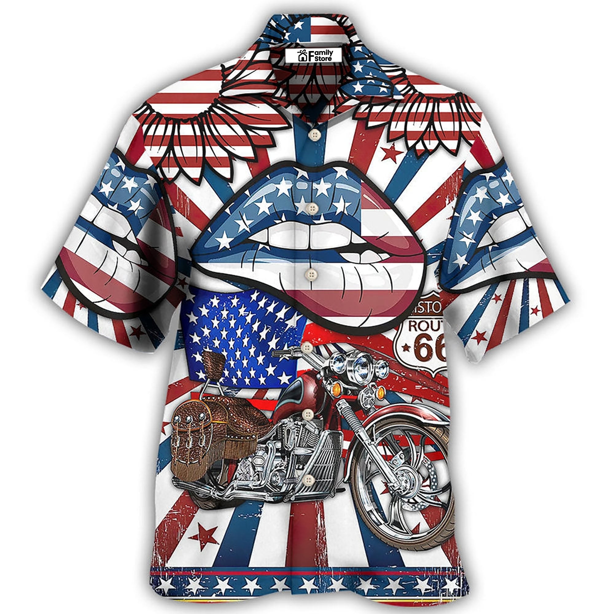 America Patriotic Motorcycle Sexy Lips Hawaiian Shirt