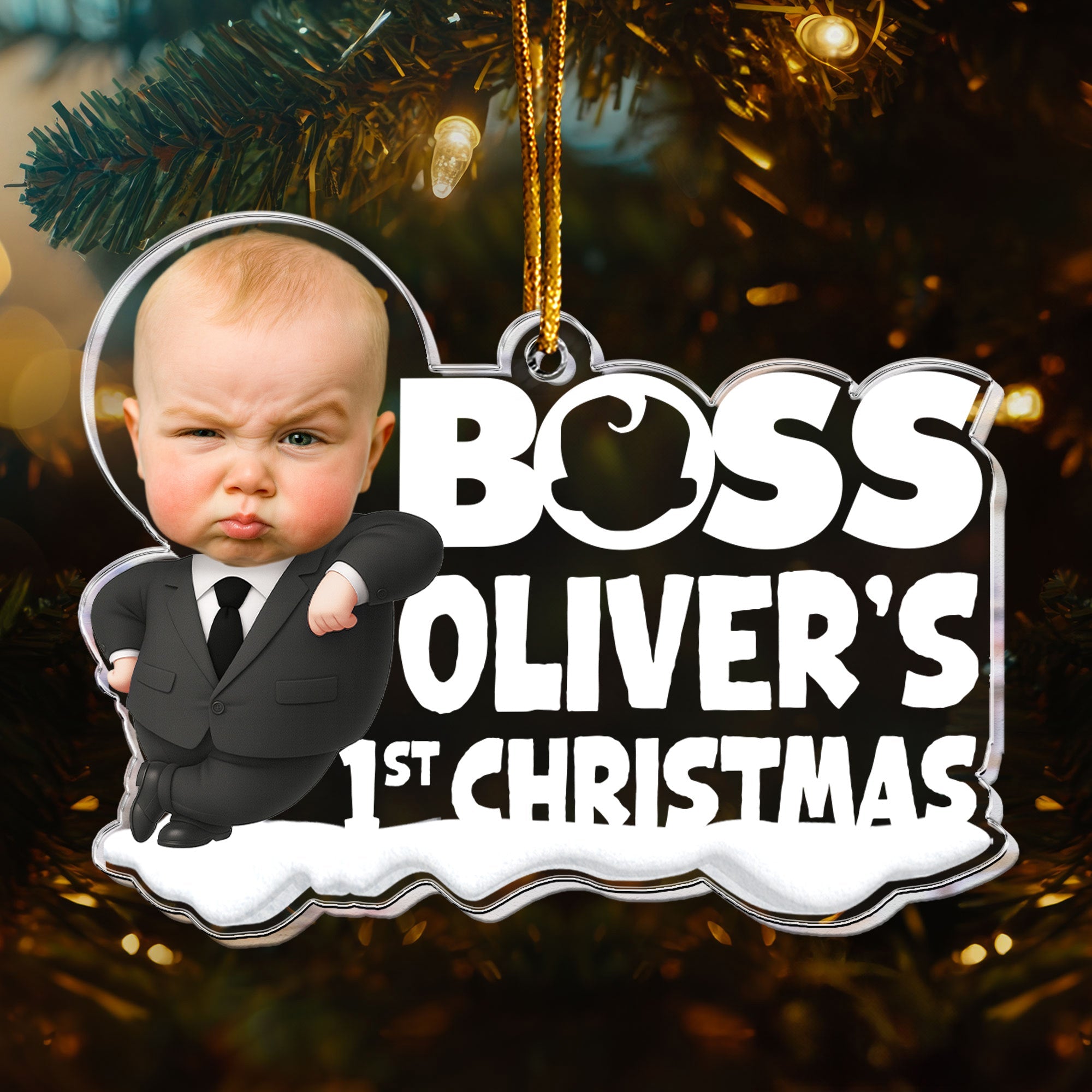 Baby 1st Christmas Cute Baby Personalized Acrylic Photo Ornament_1