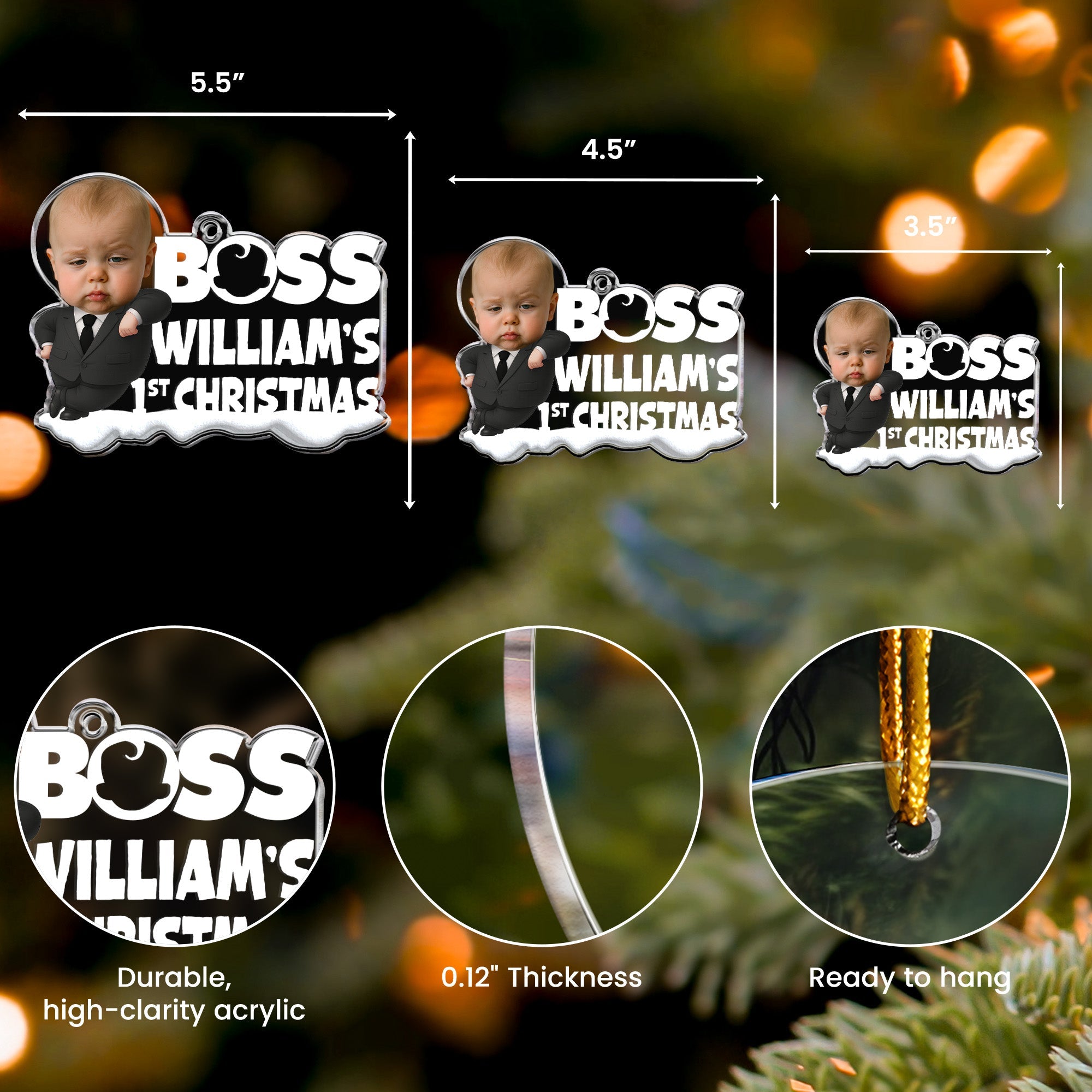 Baby 1st Christmas Cute Baby Personalized Acrylic Photo Ornament_5