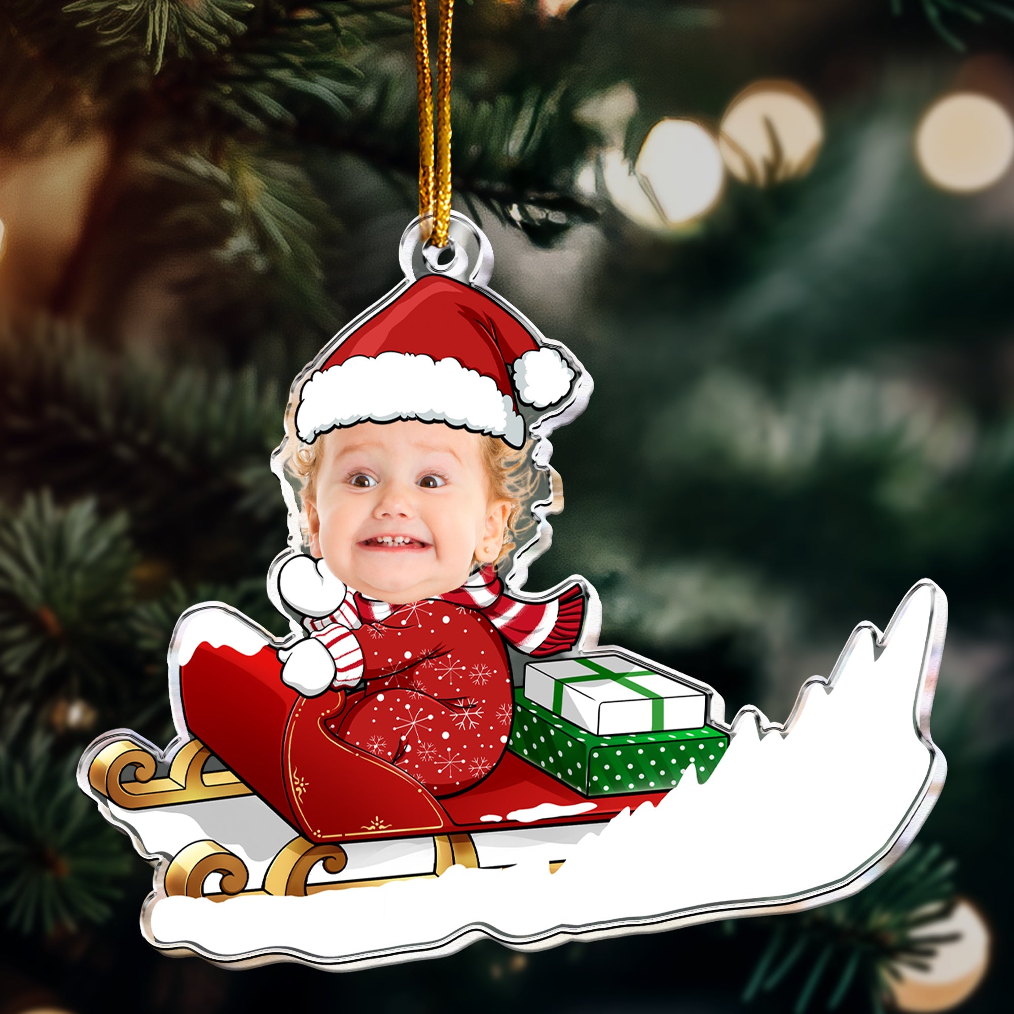 Baby Boy_ Girls_ Kids_ Grandkids Sleigh  Personalized Acrylic Photo Ornament_1