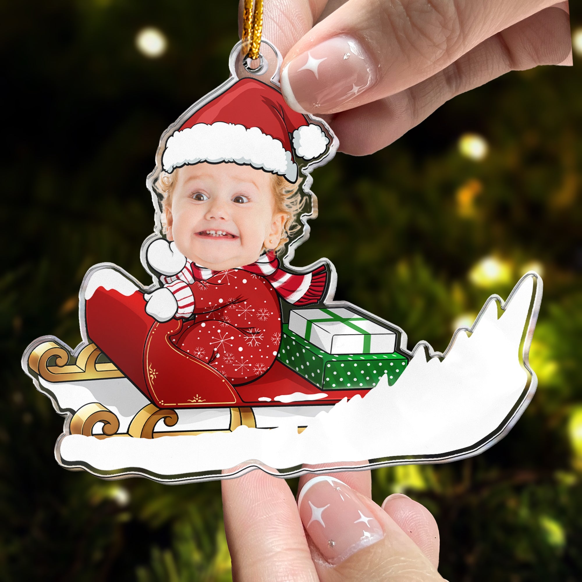 Baby Boy_ Girls_ Kids_ Grandkids Sleigh  Personalized Acrylic Photo Ornament_3