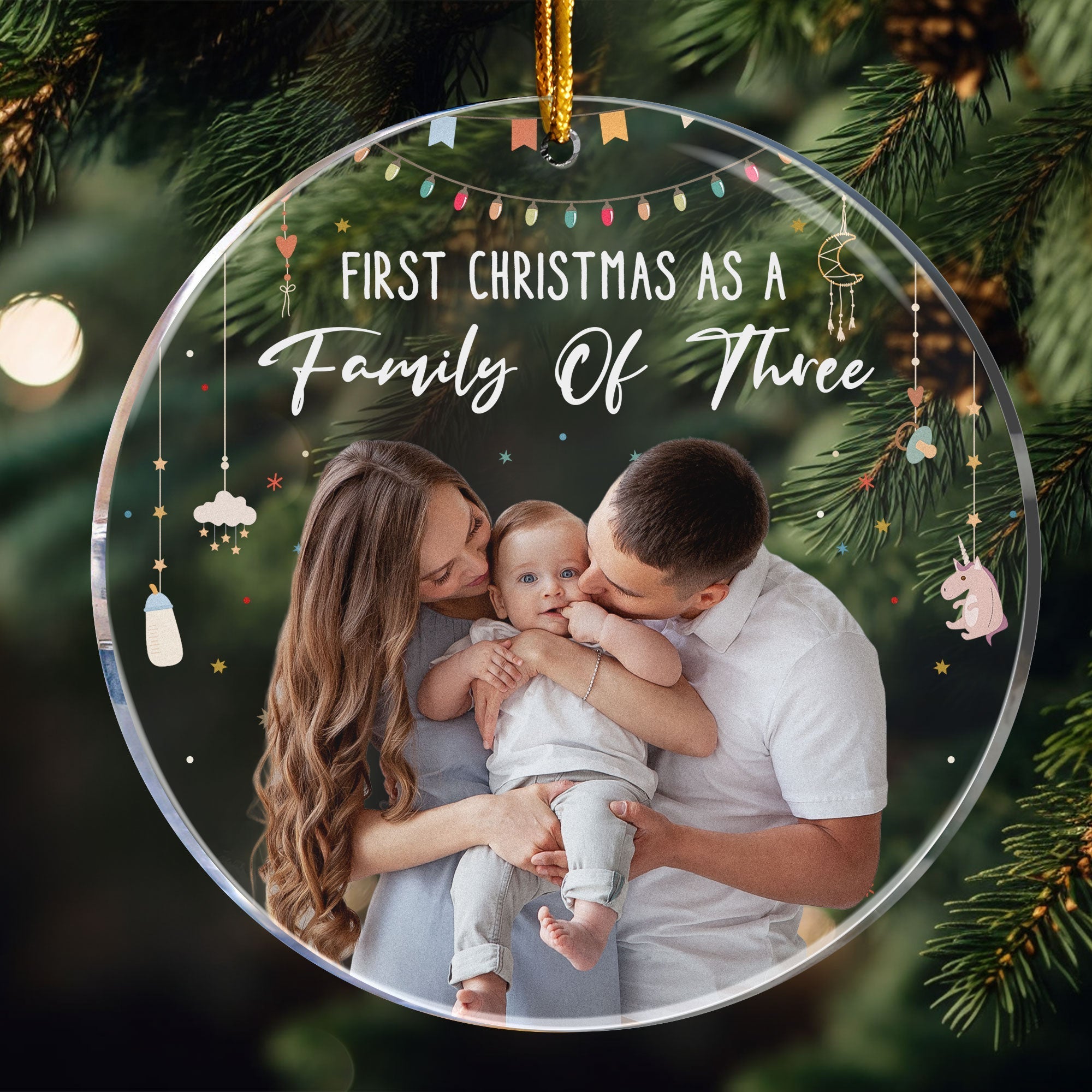 Baby First Christmas As A Family Of Three Personalized Acrylic Photo Ornament_1_c91a7d1d 7fff 4102 8d59 da01d4a3131d