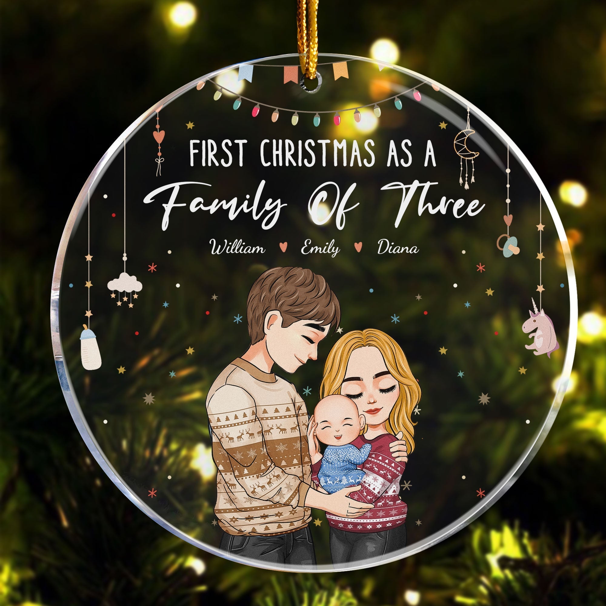 Baby First Christmas As A Family Of Three Personalized Circle Acrylic Ornament_4_166abf27 4563 41ae 9cef 5cac5fe23bfd