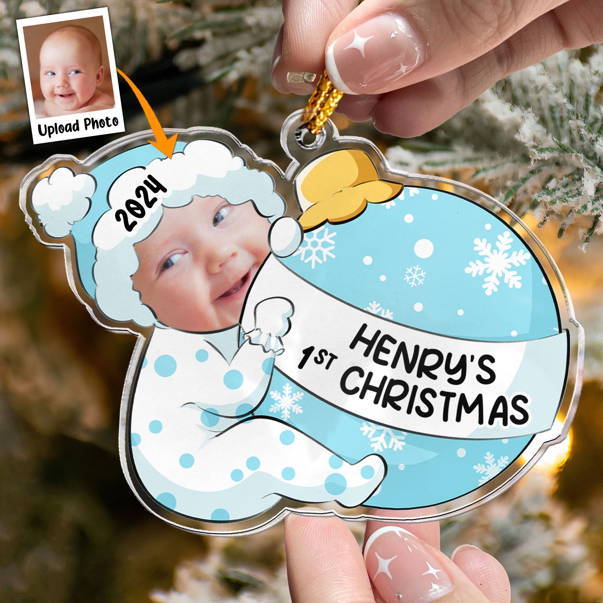 Baby First Christmas Personalized Acrylic Photo Ornament _3