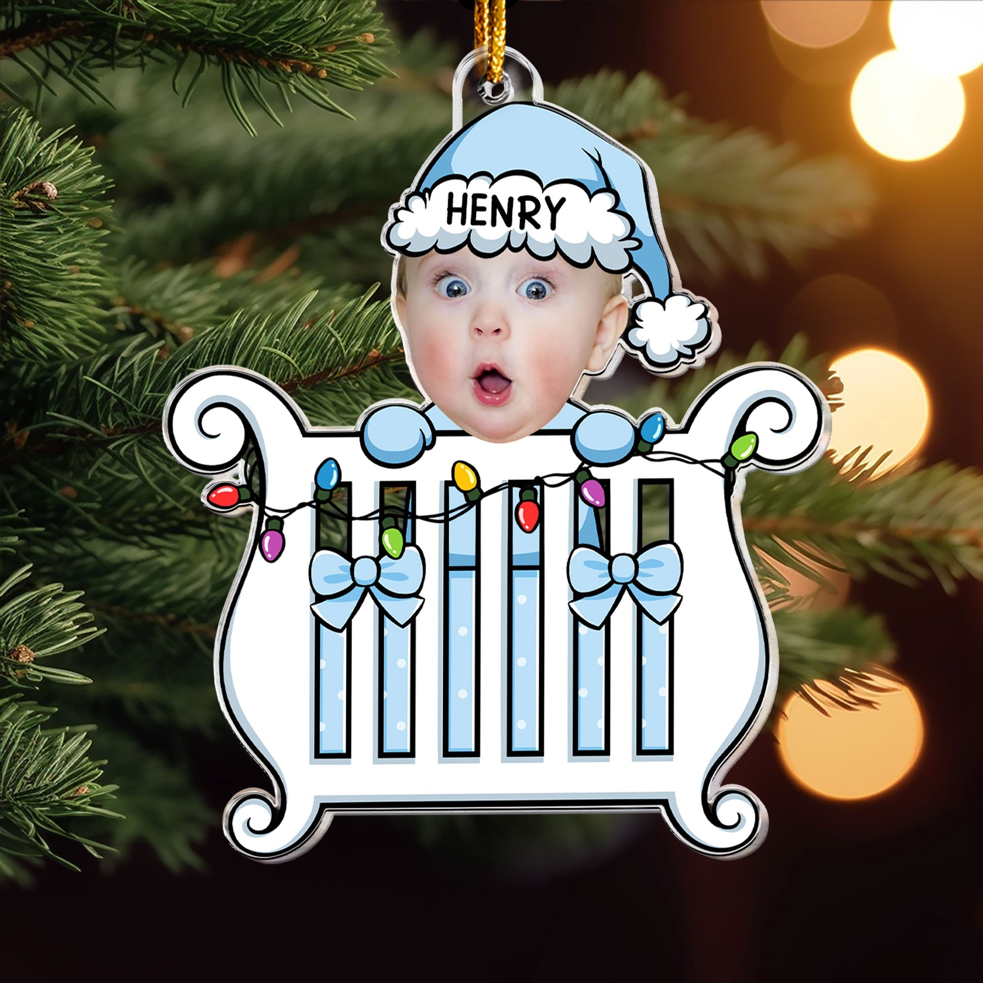 Baby In Crib Personalized Acrylic Photo Ornament_3