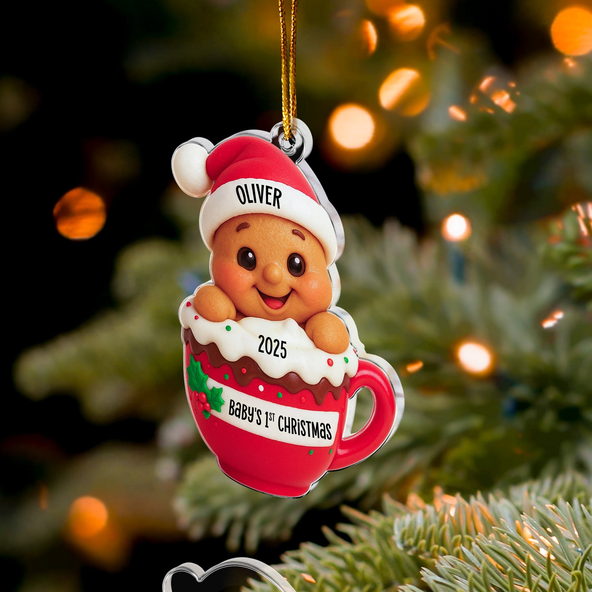Baby_s 1st Christmas Cute Little Gingerbread Personalized Acrylic Ornament_3