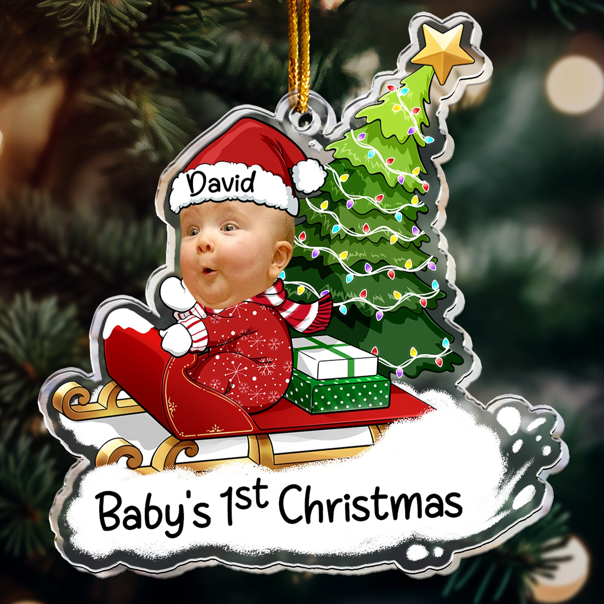 Baby_s 1st Christmas Sled Gifts For 1st_ 2nd_ 3rd Xmas Kid Personalized Acrylic Photo Ornament_1
