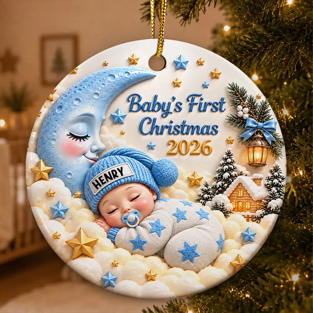 Baby_sFirstChristmas PersonalizedSleepingBaby3DEmbossedCircleCeramicOrnament TE084 CLA4040 MK1