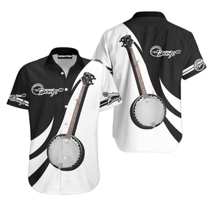 Banjo Music Instrument White And Black Hawaiian Shirts For Men And For Women