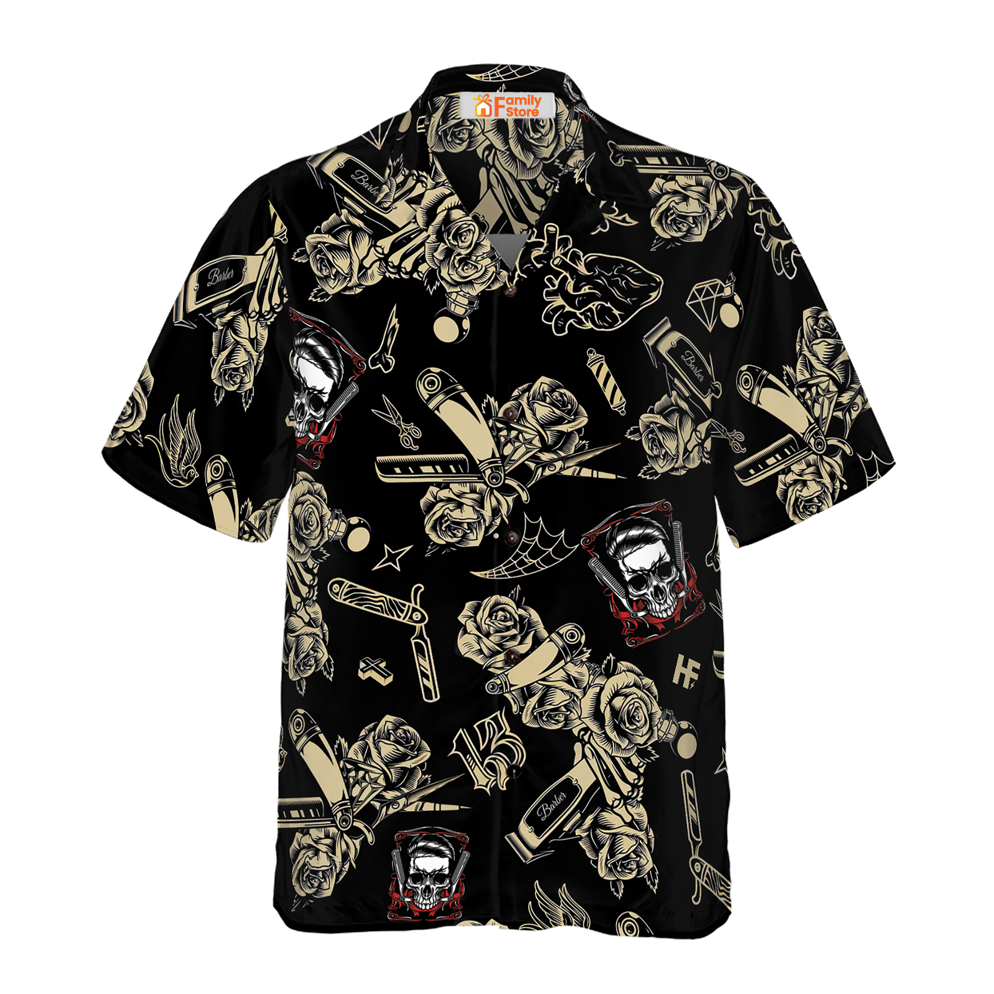 Barber Shop Skull Hawaiian Shirt