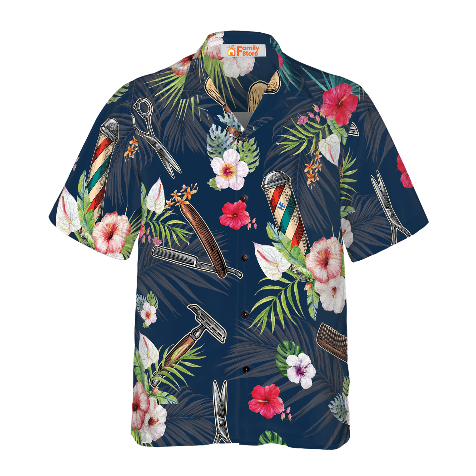 Barber Tools Tropical Pattern Hawaiian Shirt