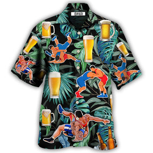 Beer And Wrestling Tropical Pattern - Hawaiian Shirt