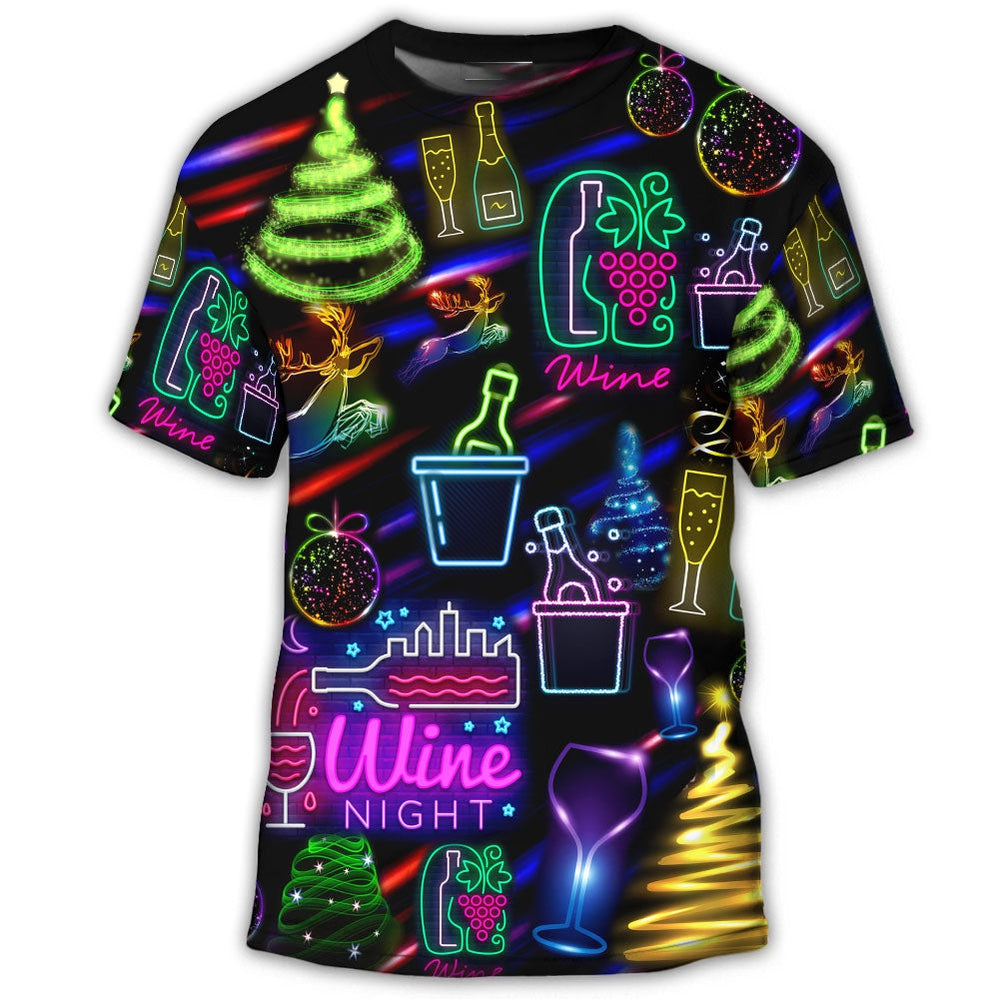 Beer Christmas Neon Art Drinking - Round Neck T-shirt For Men And Women