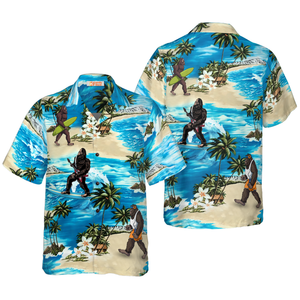 Palm Tree And Flower Blue Ocean Bigfoot Surfing Hawaiian Shirt