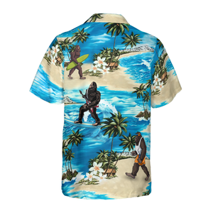 Palm Tree And Flower Blue Ocean Bigfoot Surfing Hawaiian Shirt