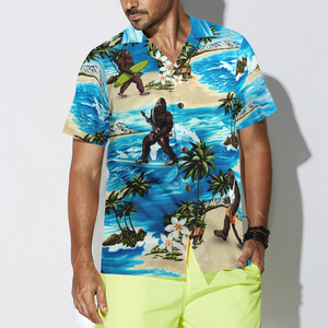 Palm Tree And Flower Blue Ocean Bigfoot Surfing Hawaiian Shirt