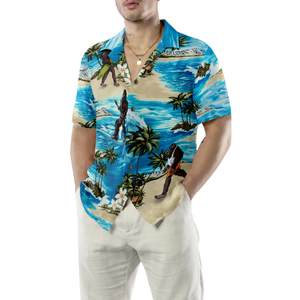 Palm Tree And Flower Blue Ocean Bigfoot Surfing Hawaiian Shirt