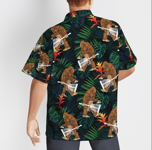 Bigfoot Play Disc Golf Palm Leaves Pattern Hawaiian Shirts For Men And For Women