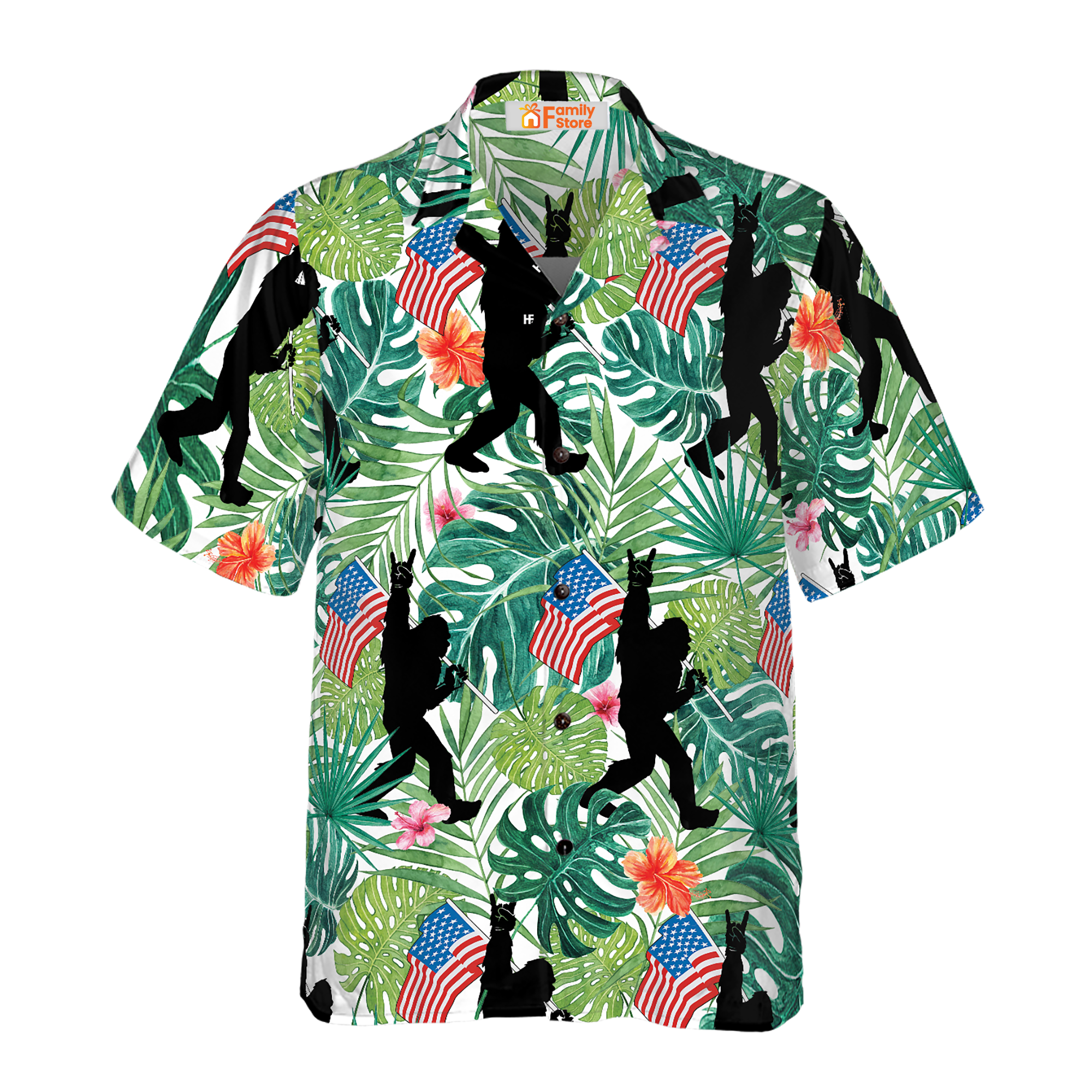 Tropical Hold Floral USA Flag Bigfoot Hawaiian Shirt