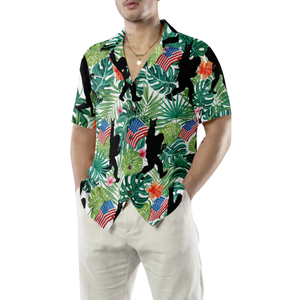 Tropical Hold Floral USA Flag Bigfoot Hawaiian Shirt